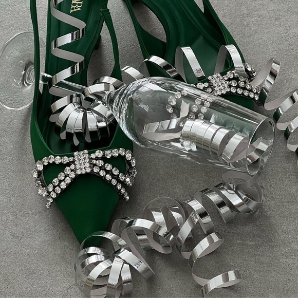 Zara Green Embellished Bow Heeled Slingback - Picture 14 of 17